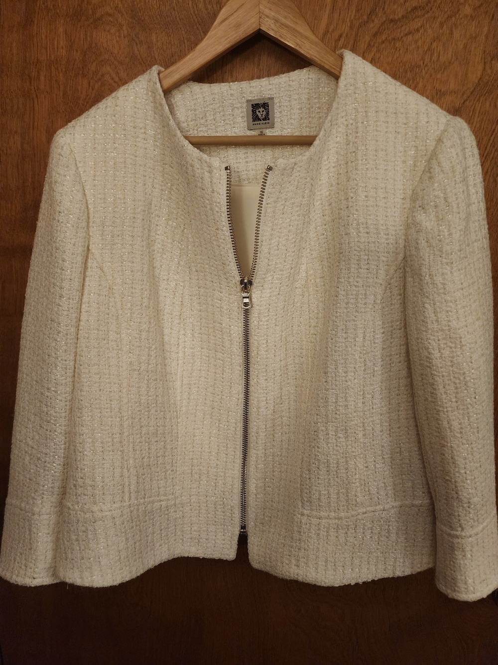 Anne Klein Cream Textured Zip-Front Blazer